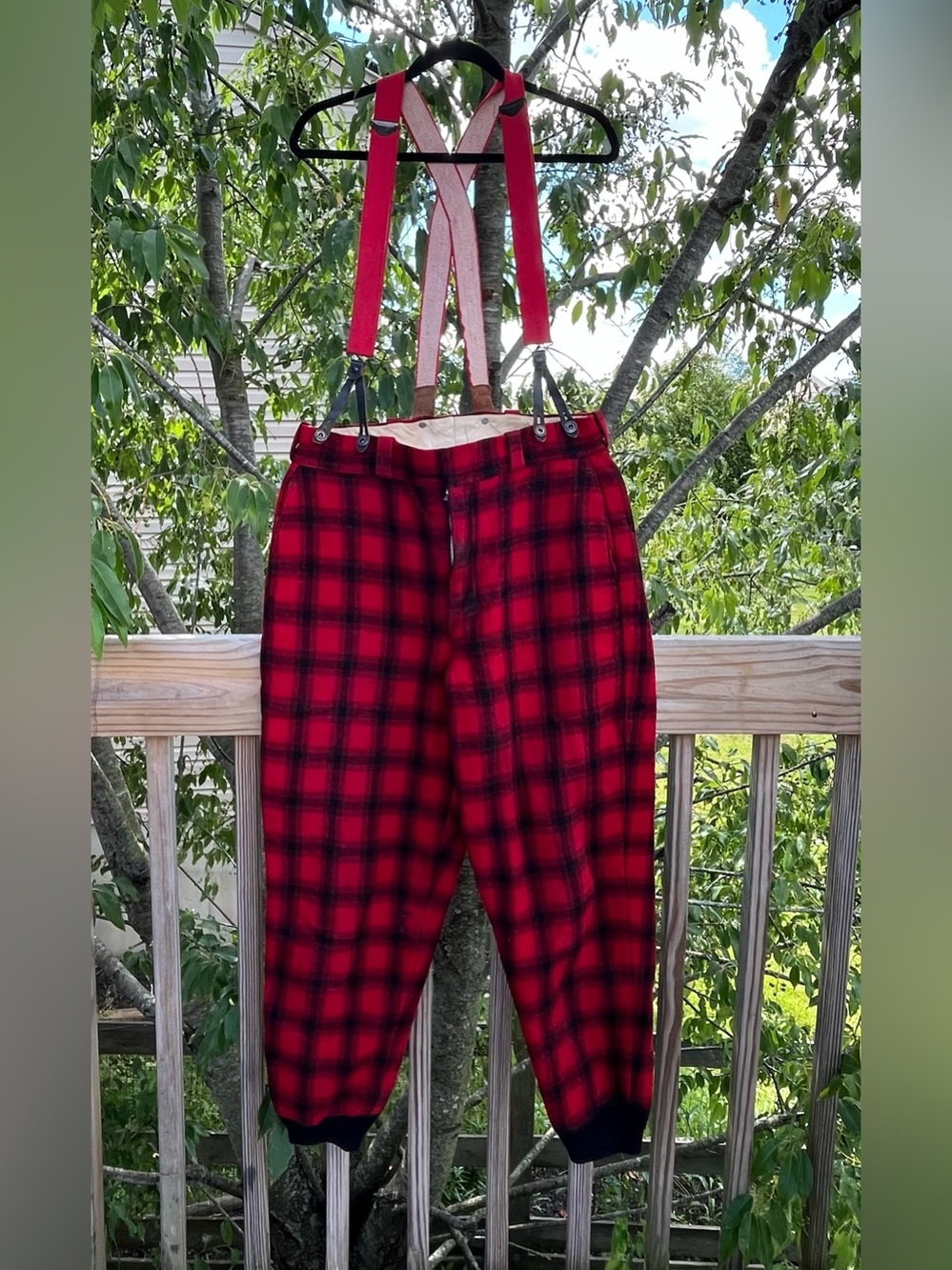 Vintage Woolrich Plaid wool hunting pants Quilted Lining With Suspenders